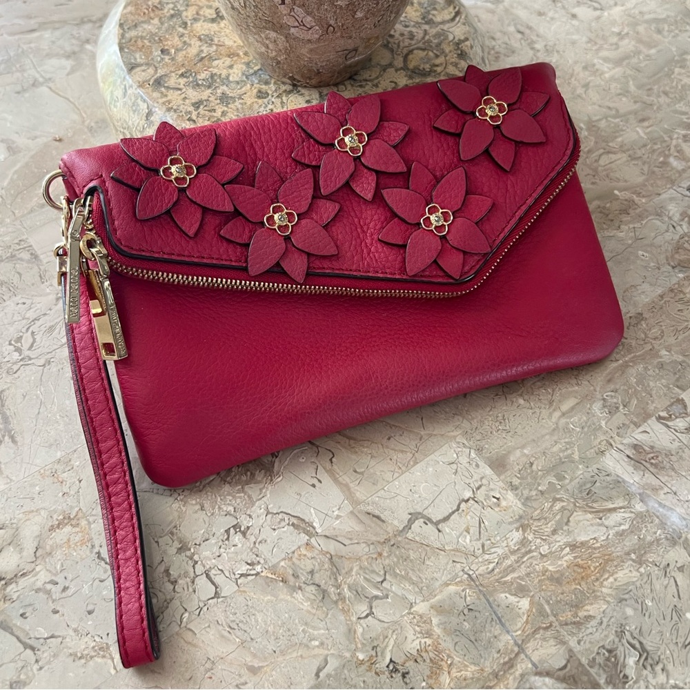 Henri Bendel Floral Embellished Red Clutch